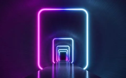 Futuristic Sci Fi Dark Empty Background With Blue And Purple Neon Lights. 3d  Stock Illustration