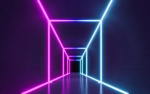 Futuristic Sci Fi Dark Empty Background With Blue And Purple Neon Lights. 3d  Stock Illustration