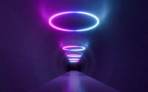 Futuristic Sci Fi Dark Empty Background With Blue And Purple Neon Lights. 3d  Stock Illustration