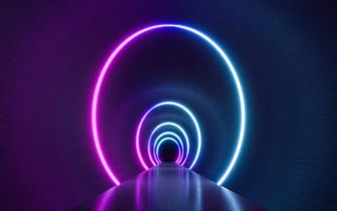 Futuristic Sci Fi Dark Empty Background With Blue And Purple Neon Lights. 3d  Stock Illustration