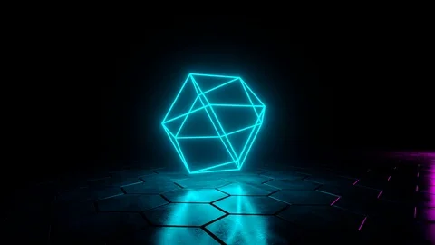 Futuristic Sci Fi Dark Wet Empty Room With Blue Neon Stock-Footage 95432009