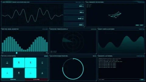 Futuristic Sci-Fi Digital HUD Interface with Data Visualization Graphs Stock Footage 348067508