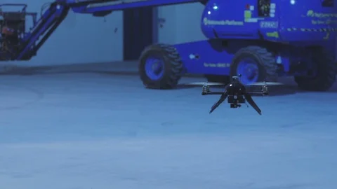 Futuristic sci-fi drone slow-motion inside industrial building v2 Stock Footage 106711917