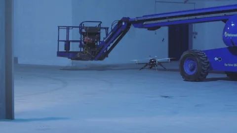 Futuristic sci-fi drone slow-motion inside industrial building v3 Stock Footage 106712058