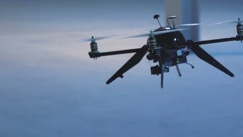 Futuristic sci-fi drone slow-motion inside industrial building Stock Footage 106712289