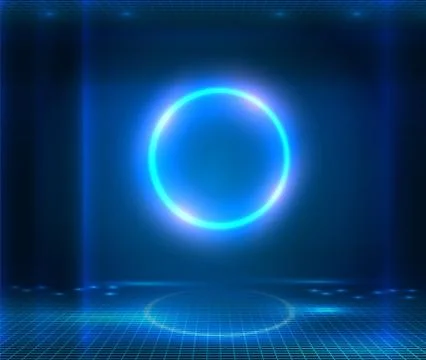 Futuristic Sci Fi elegant modern Neon glowing Circle. Blue neon abstract Stock Illustration