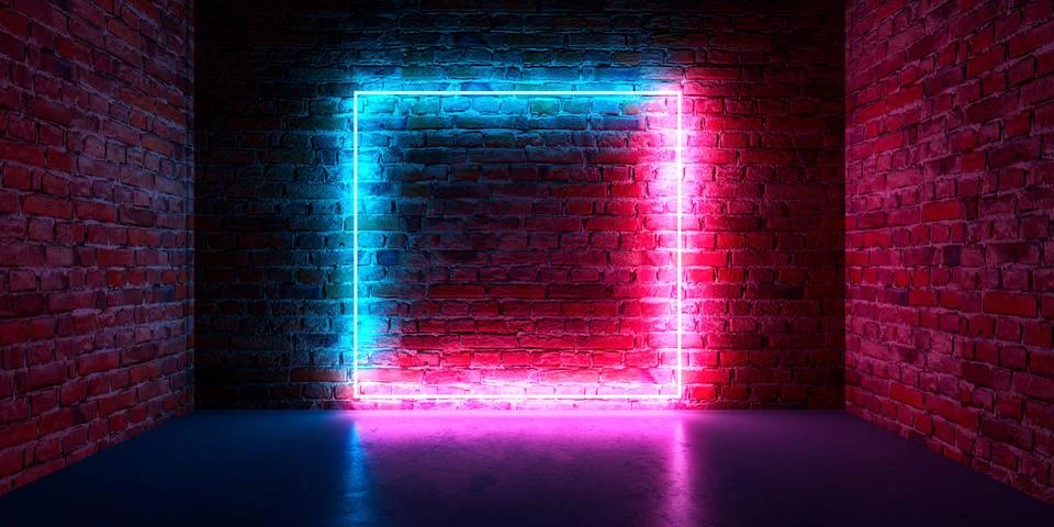 Futuristic Sci Fi Elegant Modern Neon Glowing Rectangle  In dark empty grunge Stock Illustration