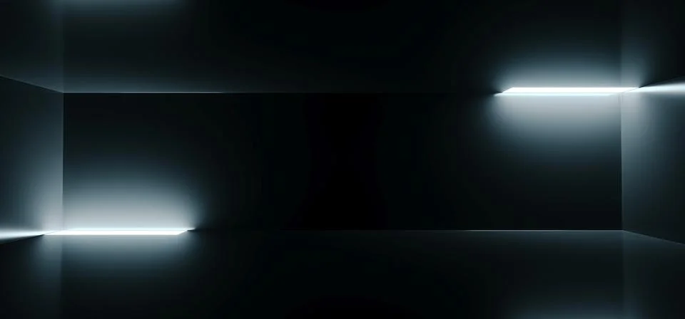 Futuristic Sci Fi Empty Dark Room With Reflection And Glowing Lights On The S イラスト素材
