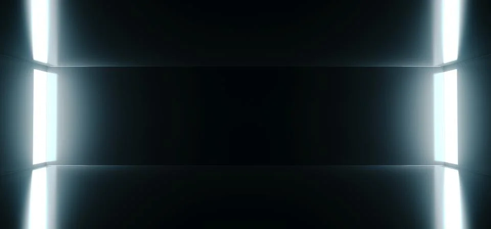 Futuristic Sci Fi Empty Dark Room With Reflection And Glowing Lights On The S Stock Illustration