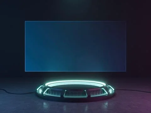 Futuristic Sci Fi Empty Stage neon. 3d rendering Stock Illustration