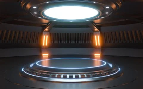 Futuristic Sci Fi Empty Stage neon. 3d rendering Stock Illustration