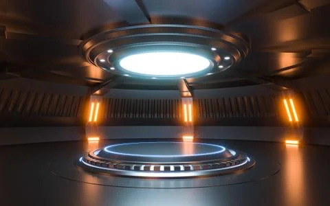 Futuristic Sci Fi Empty Stage neon. 3d rendering Stock Illustration