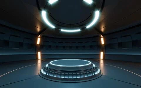 Futuristic Sci Fi Empty Stage neon. 3d rendering Stock Illustration