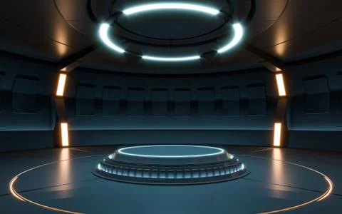 Futuristic Sci Fi Empty Stage neon. 3d rendering Stock Illustration