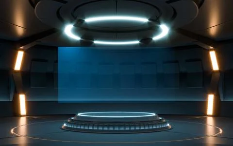 Futuristic Sci Fi Empty Stage neon. 3d rendering Stock Illustration