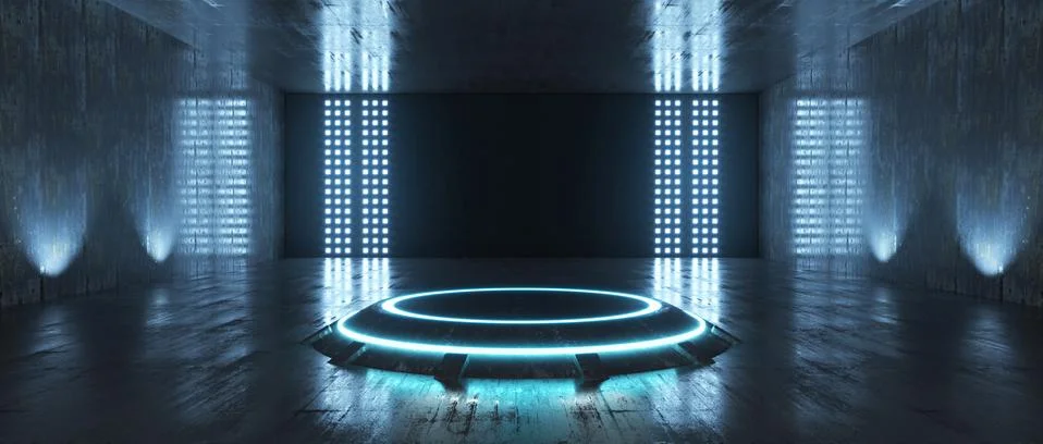 Futuristic Sci Fi Empty Stage neon. 3d rendering Stock Illustration