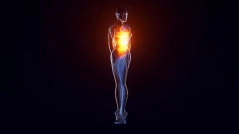 Futuristic Sci-Fi Female Android with Glowing Fire Torso 360 Loop Stock Footage 346802452