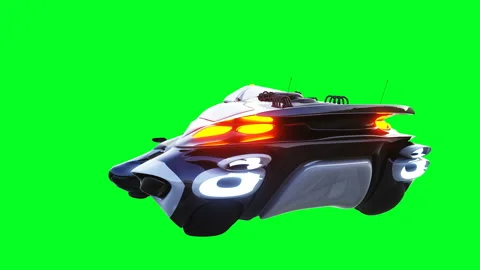 Futuristic sci fi flying car. Realistic 4k green screen animation. Isolate. Vídeos de archivo 161054602