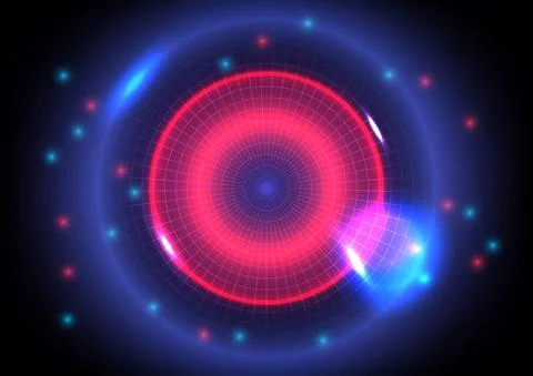 Futuristic sci-Fi glowing circuit. Red and blue neon light effect. Abstract i Stock Illustration