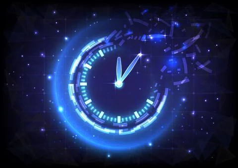 Futuristic Sci-Fi glowing HUD clock fading. Abstract time machine and polygon イラスト素材