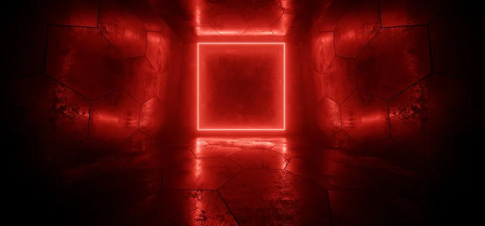 Futuristic Sci Fi Glowing Red Neon Laser Rectangle Frame Cyber Alien Spaces.. Stock Illustration