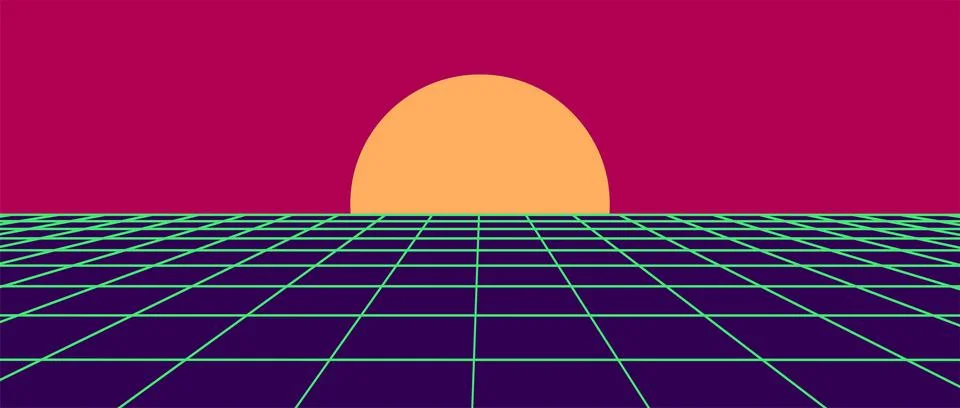 Futuristic sci-fi grid landscape in retro style. Digital cybernetic surface.. Stock Illustration