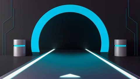 Futuristic sci-fi hallway and corridor tunnel road with copy space for mockup Stock Illustration