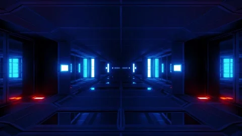 Futuristic Sci-Fi Hallway with Neon Glow Stock Footage 303136214