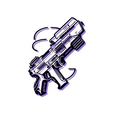 Futuristic Sci Fi Handgun Line Art Illustration Stock Illustration