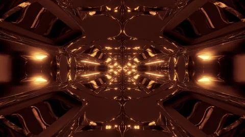 Futuristic sci-fi hangar tunnel corridor with electric reflection 3d Illustrazione stock