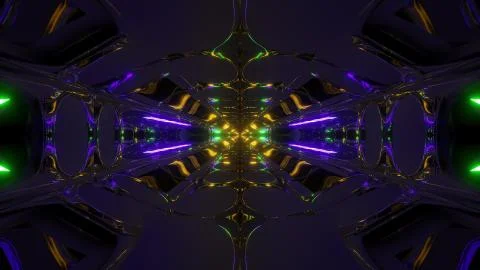 Futuristic sci-fi hangar tunnel corridor with electric reflection 3d Illustrazione stock