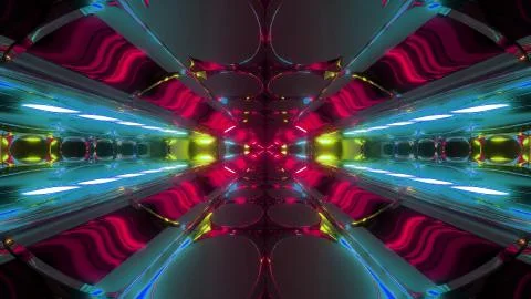 Futuristic sci-fi hangar tunnel corridor with electric reflection 3d Stock Illustration