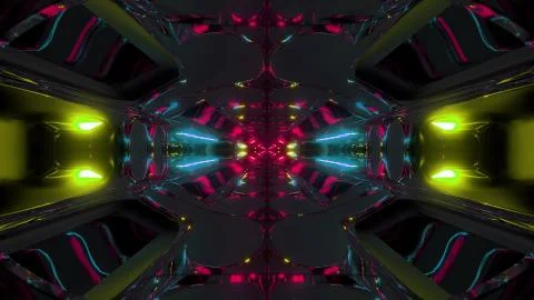 Futuristic sci-fi hangar tunnel corridor with electric reflection 3d Illustrazione stock