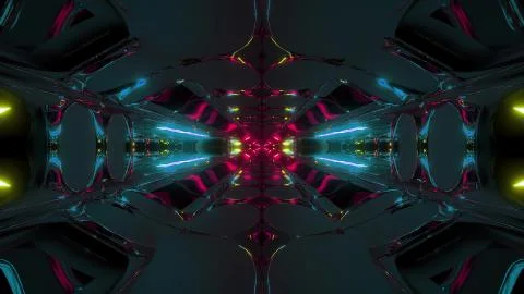 Futuristic sci-fi hangar tunnel corridor with electric reflection 3d 스톡 일러스트