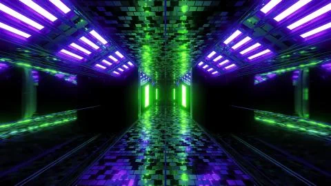 Futuristic sci-fi hangar tunnel corridor with brocks textur and nice reflections Stock Illustration