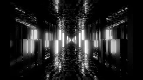 Futuristic sci-fi hangar tunnel corridor with bricks texture and glass windows Stock Illustration