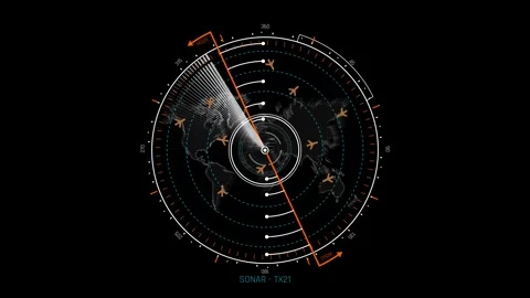 Futuristic Sci Fi HUD Air Traffic Control Flight Radar Scanner Stock Footage 340325092