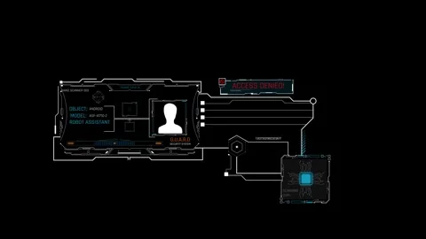 Futuristic Sci Fi HUD Android Chip Scanner Interface with Access Denied Alert Stock Footage 340325654