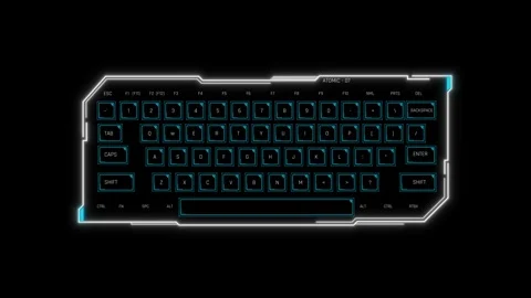 Futuristic Sci Fi HUD Atomic 07 Keyboard Panel Screen Overlay to Type Cyber Code Stock Footage 340101065