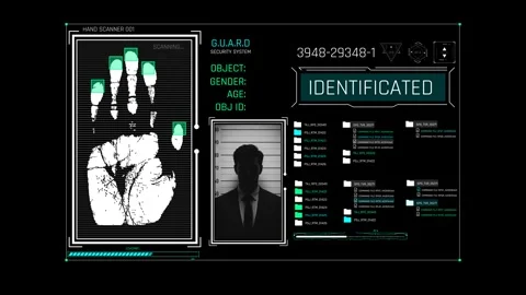 Futuristic Sci Fi HUD Biometric Hand Scanner Interface for ID Verification Video stock 340325652