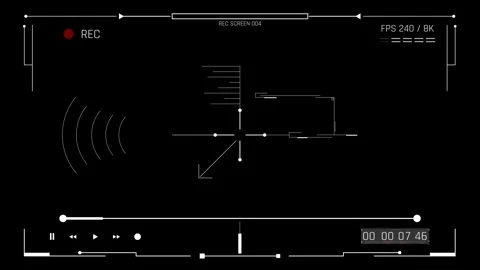Futuristic Sci Fi HUD Camera Viewfinder Overlay with Target Reticle Stock Footage 340549979