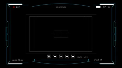 Futuristic Sci Fi HUD Camera Viewfinder Overlay with Timecode Counter Stock Footage 340549980