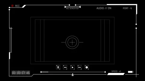 Futuristic Sci Fi HUD Camera Viewfinder Overlay with Audio Status Stock Footage 340549981