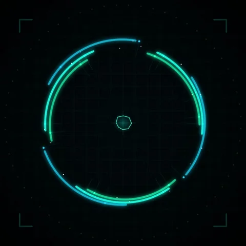 Futuristic Sci-Fi HUD Circle Interface with Glowing Neon Lights and Data Poin 動画素材 347265866