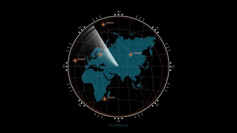 Futuristic Sci Fi HUD Circular Radar World Map Scanner Stock Footage 340325085