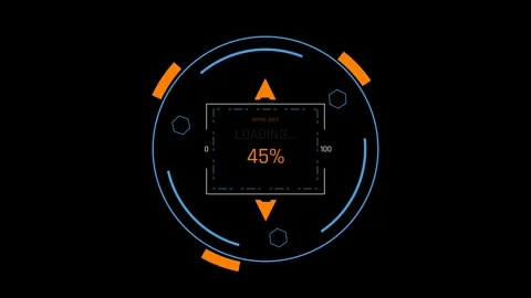 Futuristic Sci Fi HUD Circular Progress Bar with Rotating Outer Arc Fill Stock Footage 340546733