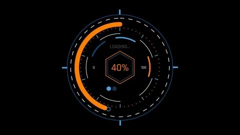 Futuristic Sci Fi HUD Circular Progress Bar with Hexagonal Center Badge Stock Footage 340546738