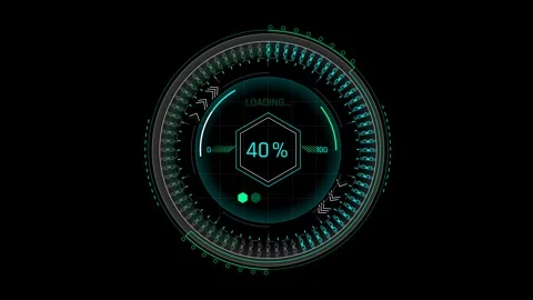 Futuristic Sci Fi HUD Circular Progress Bar with Central Hexagon Core Stock Footage 340546756