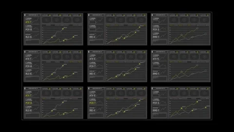 Futuristic Sci Fi HUD Dashboard with Grid Panels of Telemetry Line Graphs Vídeos de archivo 339670396