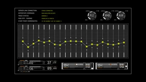 Futuristic Sci Fi HUD Digital Equalizer Grid with Animating Audio Wave Nodes Video stock 339770560
